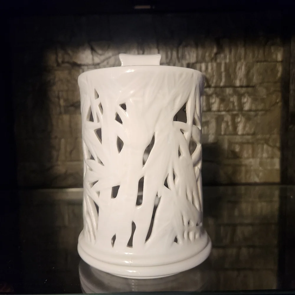 Andrea By Sadek White Porcelain Reticulated Two Piece Candle Holder / Fairy Lamp